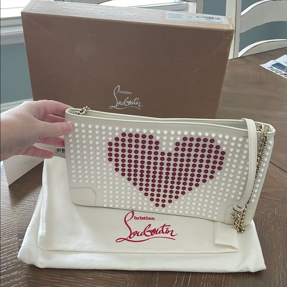 EUC Christian Louboutin LoubiPosh Valentines Spiked Clutch w/ chain,dust bag,box - Picture 1 of 17